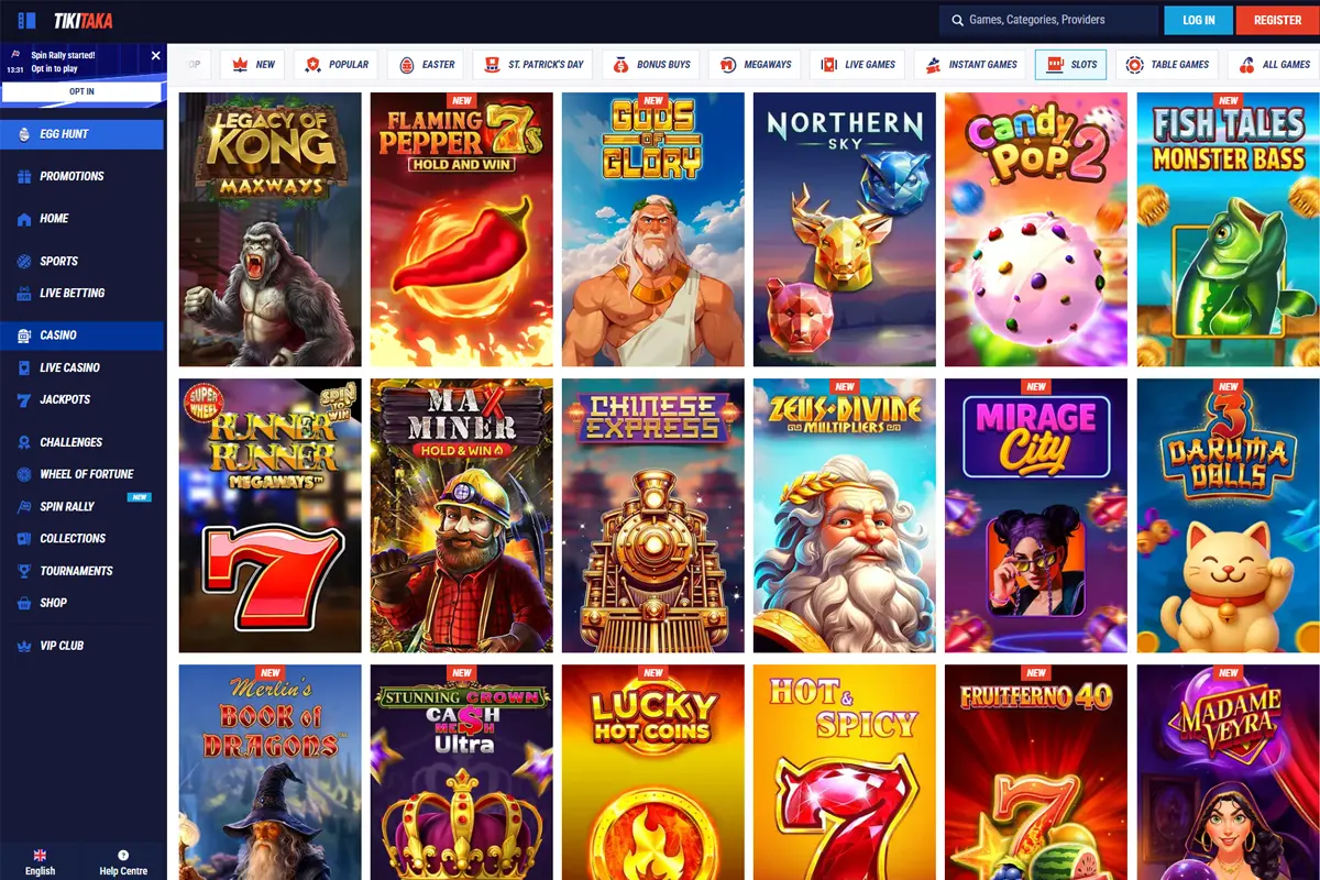 Tikitaka Casino Slot Lobby Oberfläche und Spiele