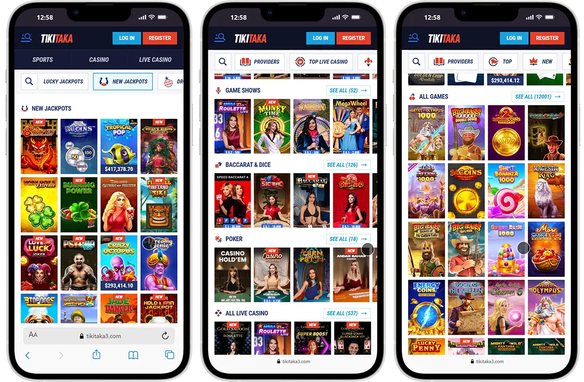 Tikitaka Casino mobile Spiele Oberfläche und Interface