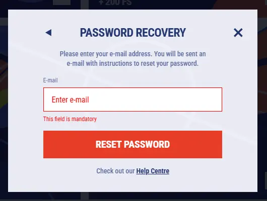 Tikitaka Casino Passwort zurücksetzen Formular
